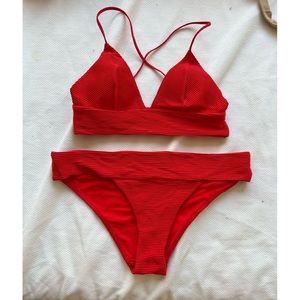 Red Ribbed Bikini